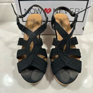 Now or Never black woven Harper wedge platform sandal